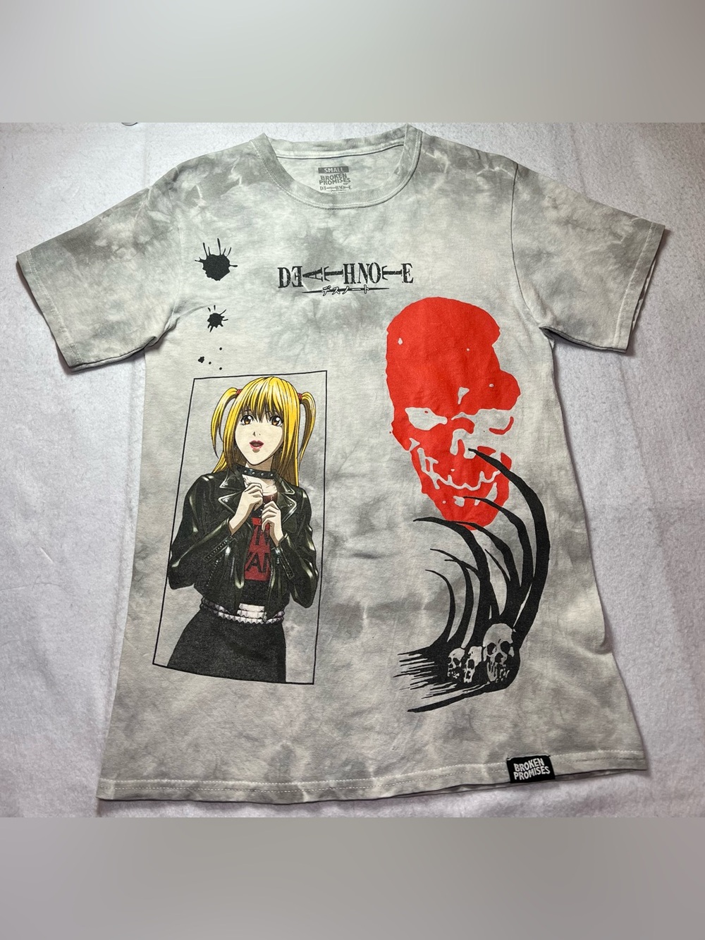 Broken Promises Death Note Men’s Shirt Misa Amane Tie Dye Anime Tee,Grey,Small